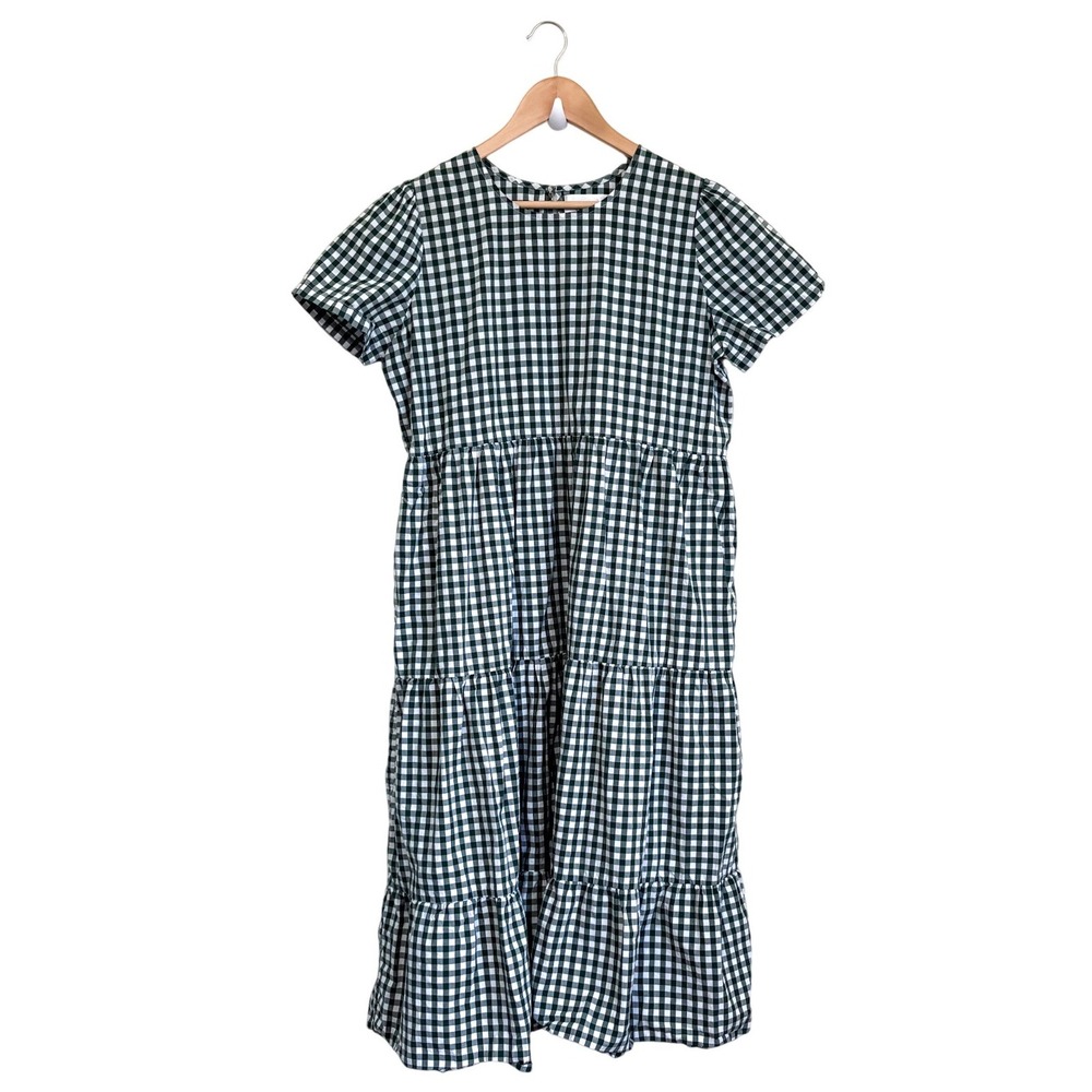 Tradlands Gingham Tiered Lagenlook Midi Dress Size S Green Minimalist Oversized - Picture 5 of 13